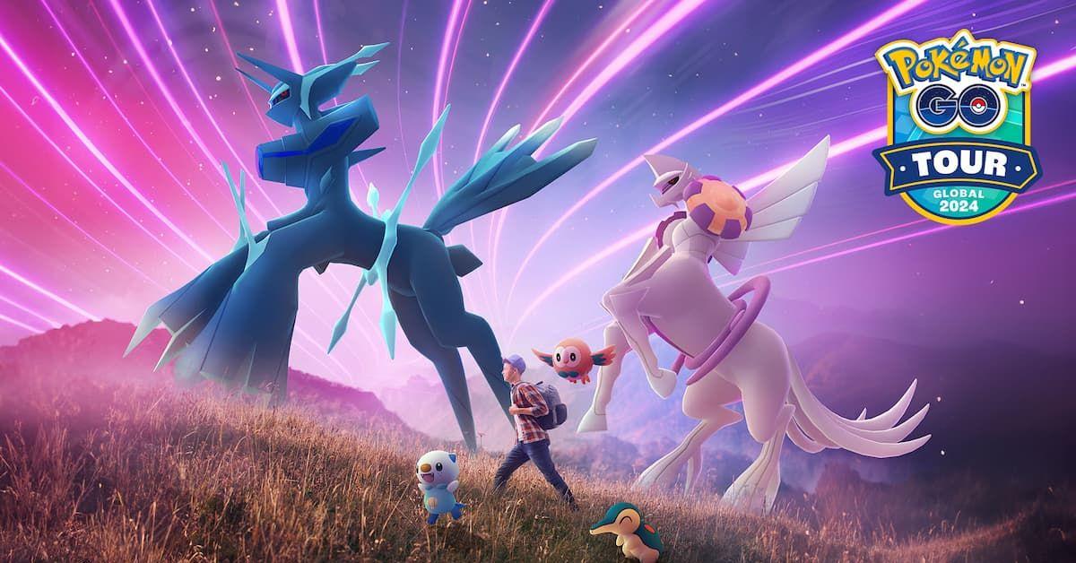 A promo image for Pokemon Go featuring a purple sky. 