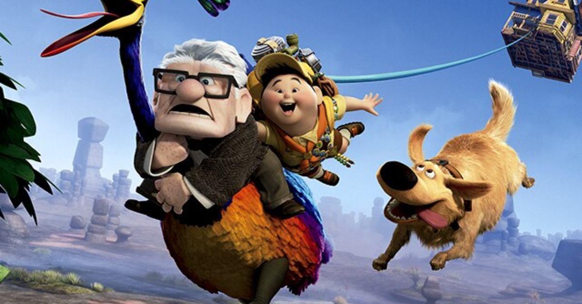 Carl and Russell riding on Kevin in 'Up'