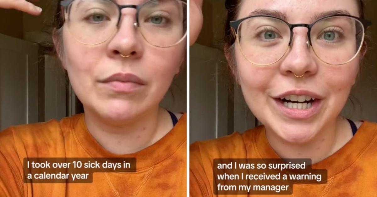 TikTok creator @cuddleswpuddles shares story about her work scolding her for taking too many sick days despite having unlimited PTO