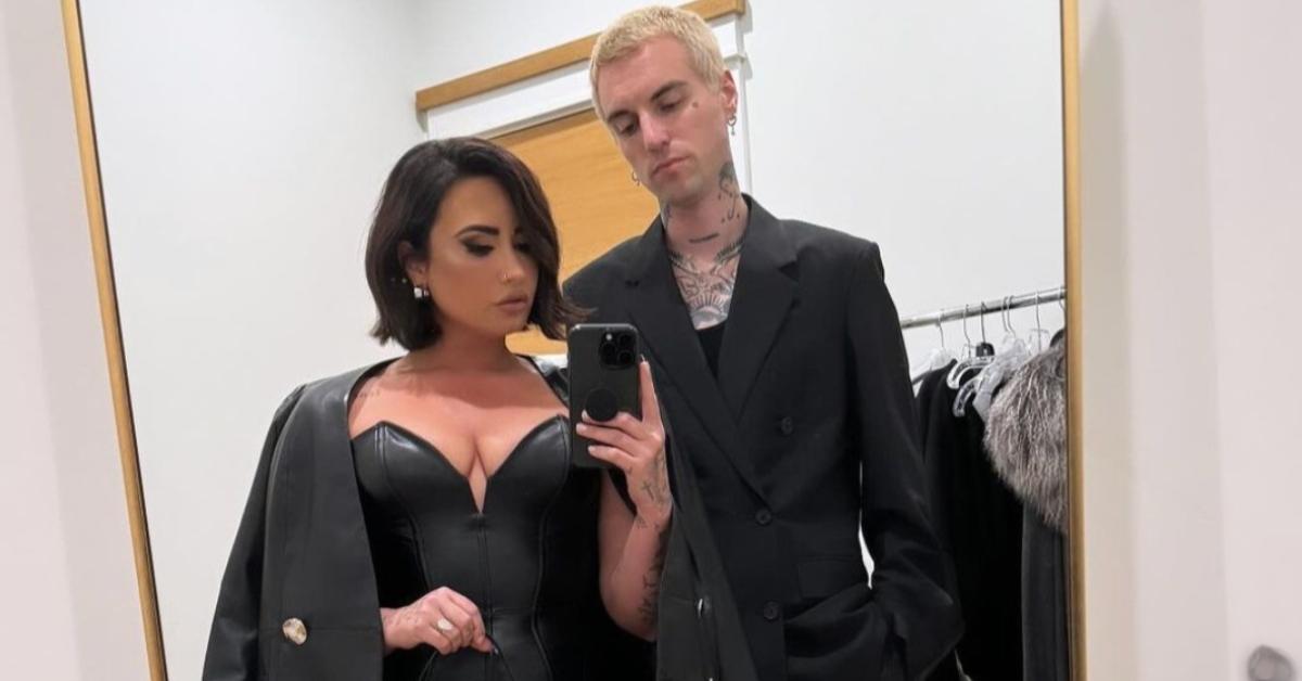 Demi Lovato posing for a mirror selfie with her fiancé Jutes.