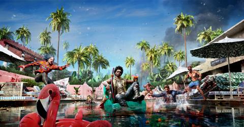 'Dead Island 2' Jacob sitting in a pool with zombies surrounding him.
