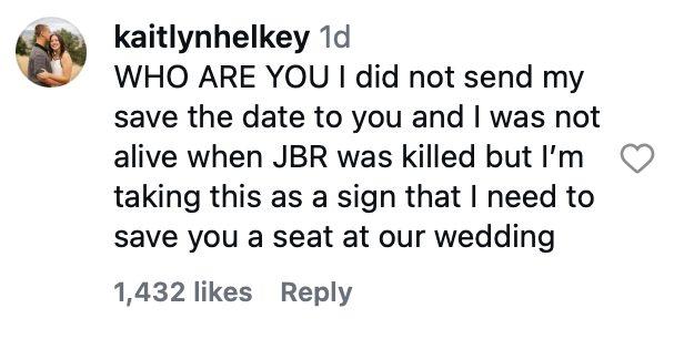 Comment on woman sharing that she got invited to a complete stranger's wedding via mail.