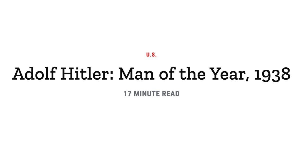 The headline reading 'Adolf Hitler: Man of the Year, 1938' 