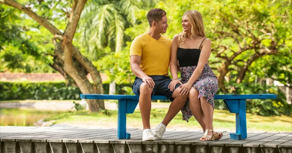 Juan and Jessica from ‘90 Day Fiancé: Love In Paradise’ sit on a bench together