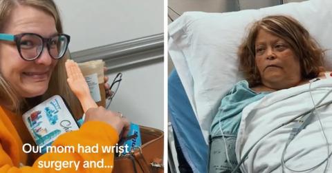 A woman pranked her mom with a little hand after surgery
