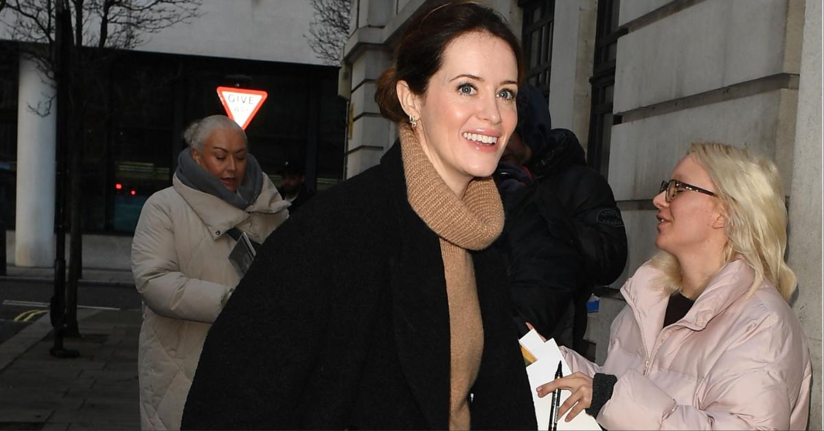 Claire Foy seen at BBC Radio 2 Studios in London after signing an autograph for a fan.