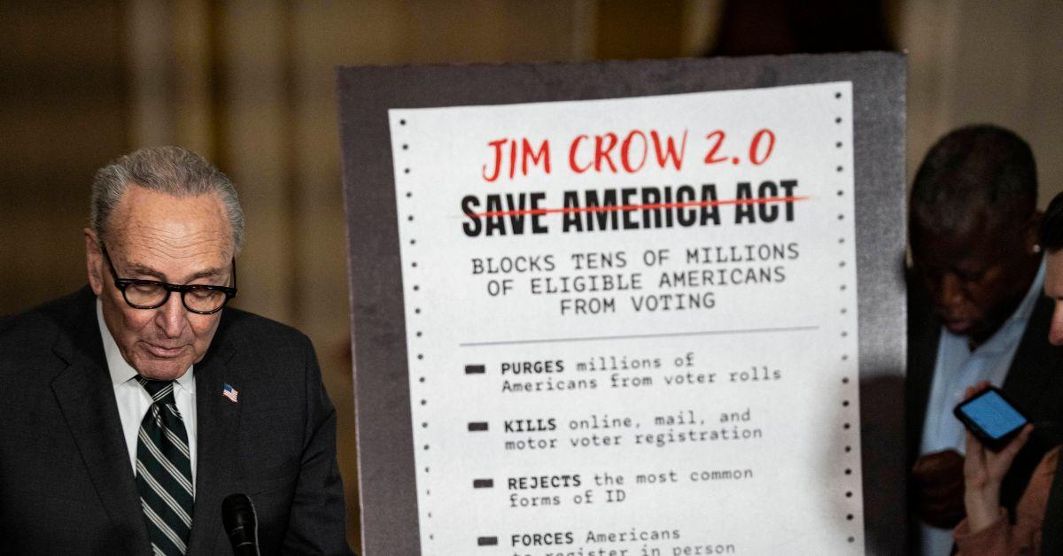 Chuck Schumer speaking about the SAVE Act on the Senate floor. 