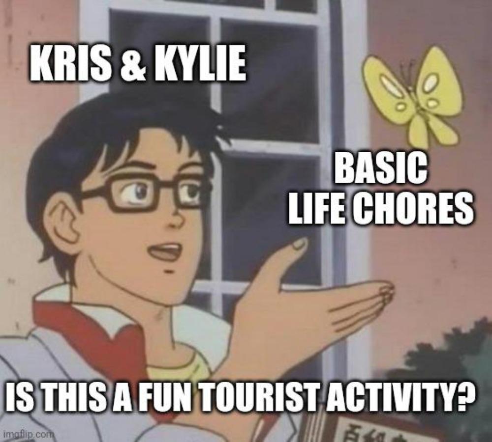 A meme about Kylie and Kris running errands