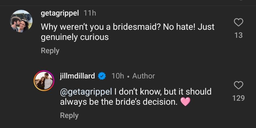 Jill Duggar's Instagram comment