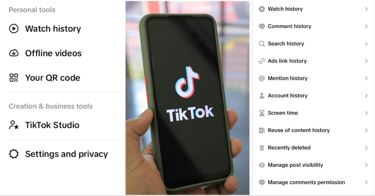 TikTok and menu to clear your search history
