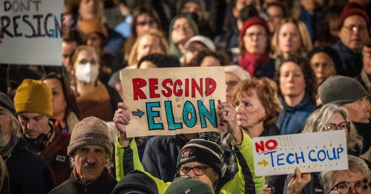 Protesters attacking Elon Musk's invasion of the federal government. 