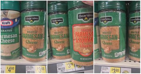 A now-viral clip of a Dollar General shopper showing off brown Parmesan cheese.