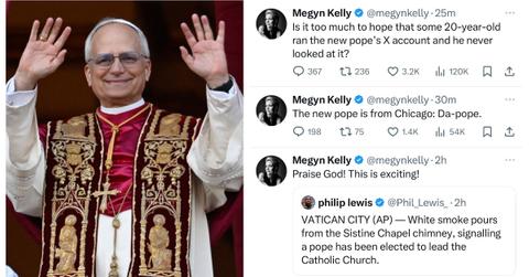 (L-R): Pope Leo XIV; Posts to X from Megyn Kelly
