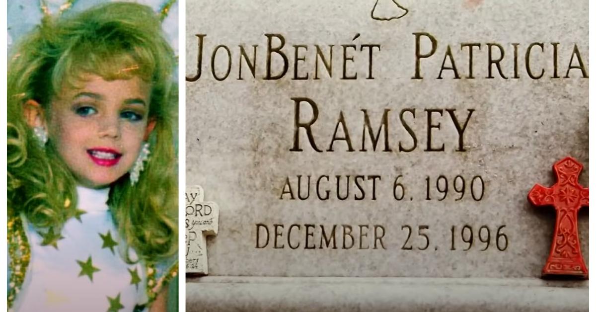 (L-R): JonBenét Ramsey; JonBenét Ramsey headstone