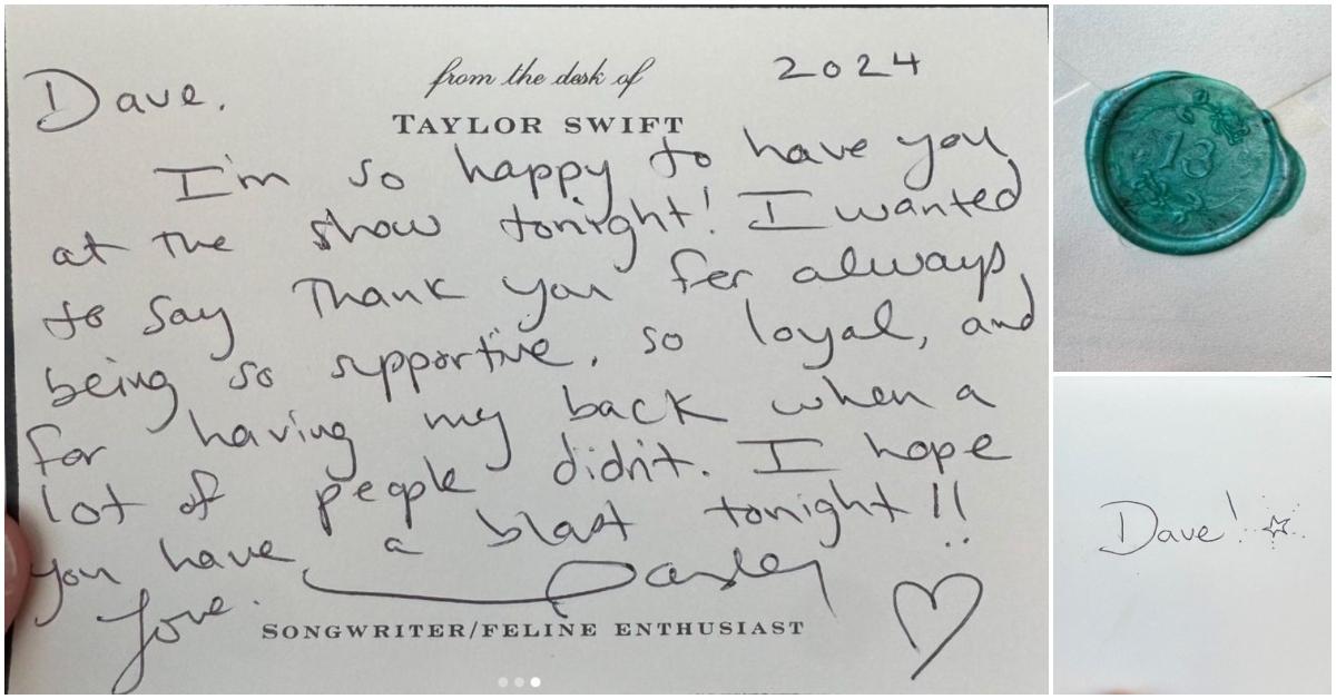 Dave Portnoy shares a hand-written note from Taylor Swift.