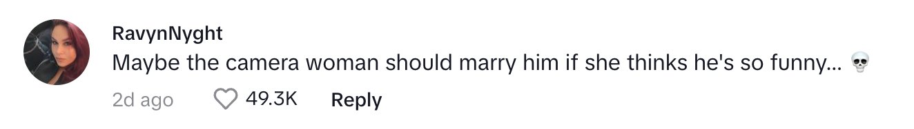 A TikTok commenter responding to the groom pranking his bride.