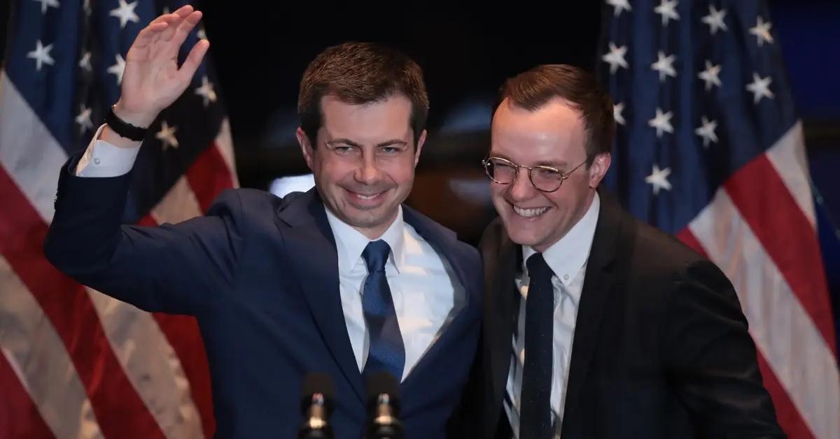 Pete and Chasten Buttigieg pose for a photo.