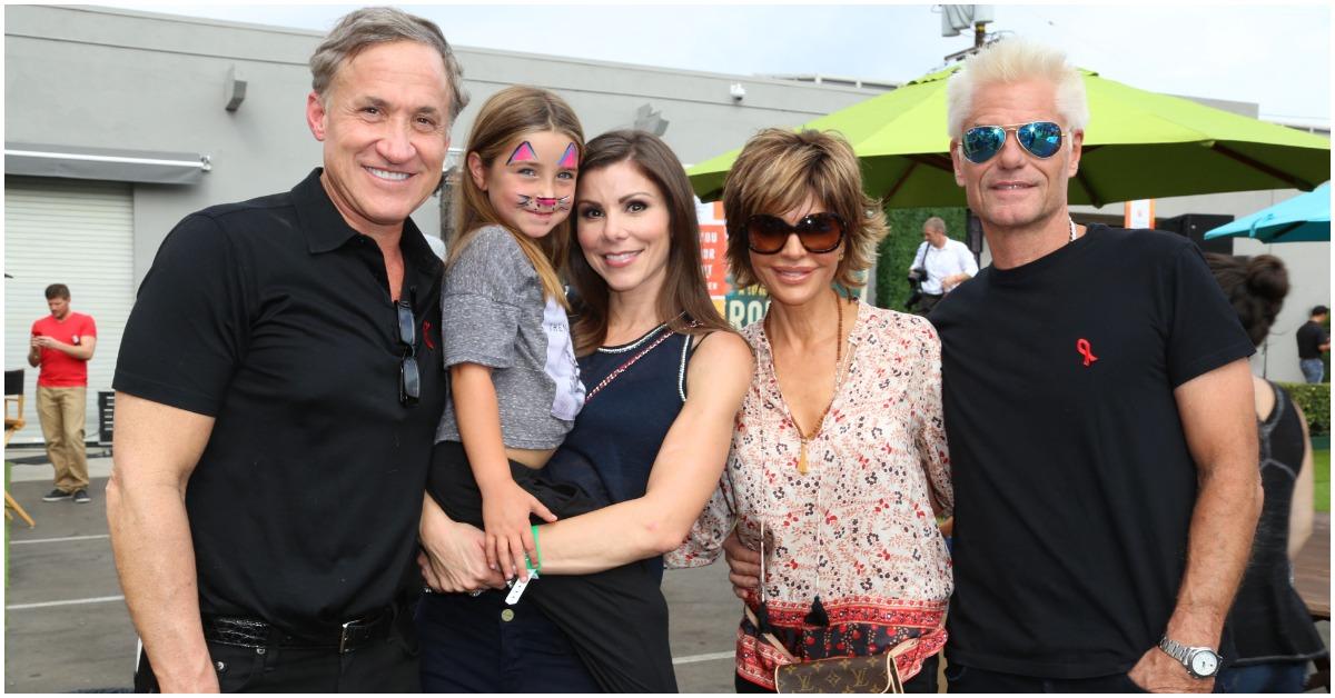 'RHOC' cast members Heather Dubrow and Terry Dubrow and their daughter with Lisa Rinna and Harry Hamlin at an event. 