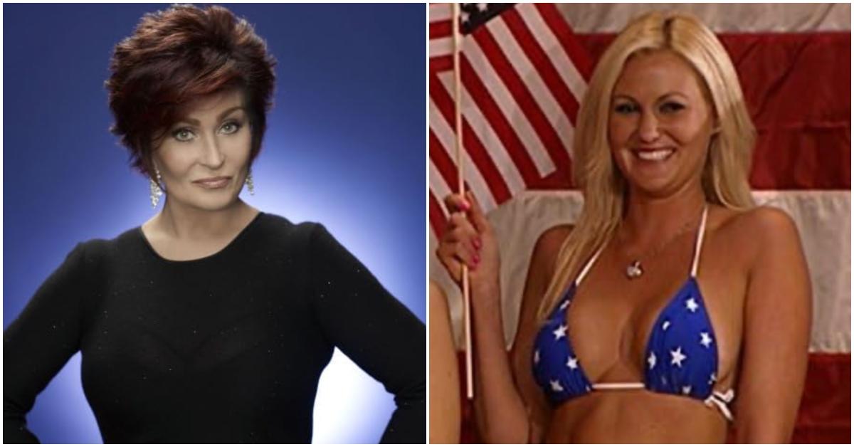 Sharon Osbourne in black and Megan Hauserman holding an American flag.