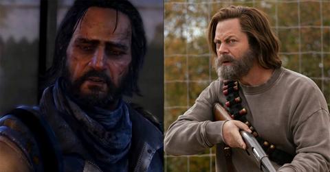(l-r) Bill in the 'Last of Us' game and live-action series