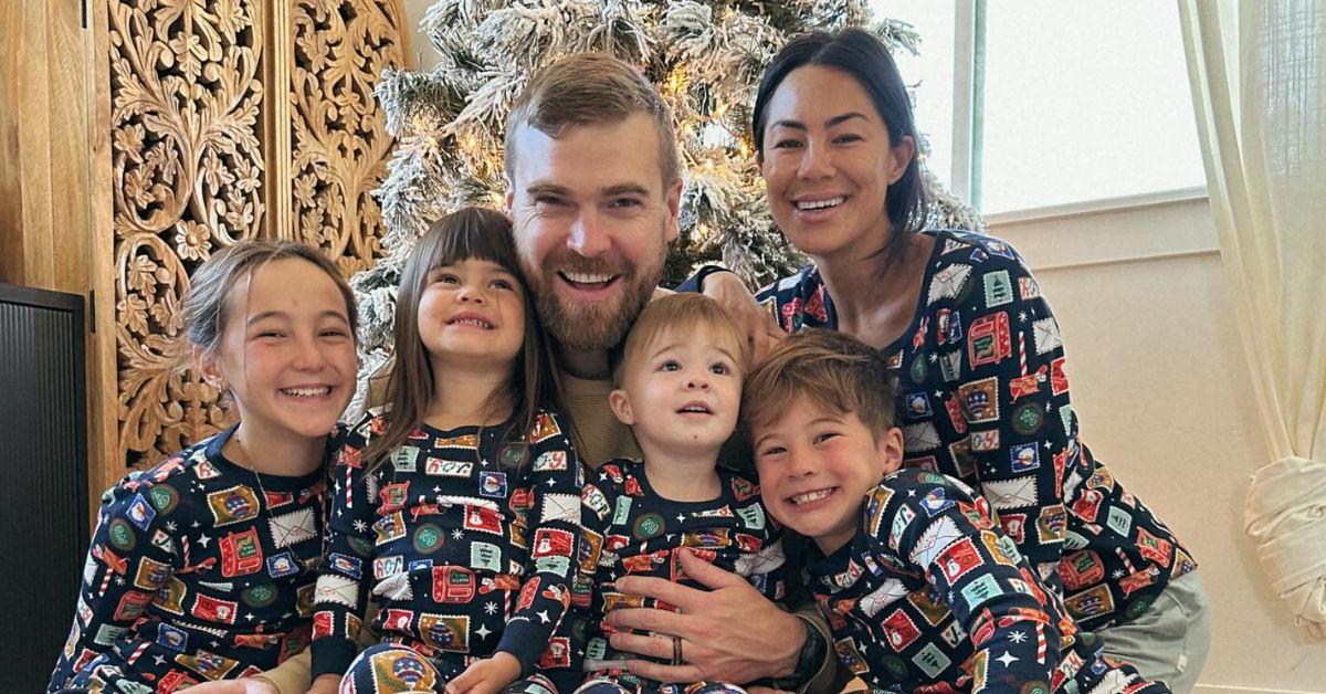 The Workman Family poses for a Christmas morning photo in matching pajamas