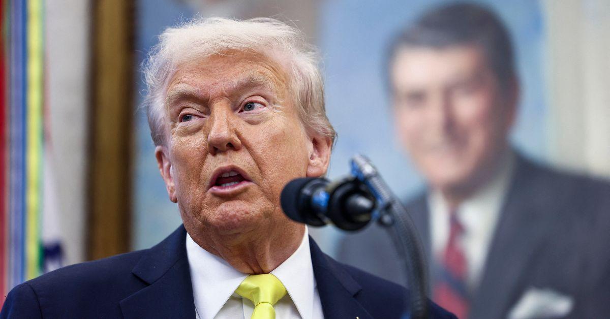 Donald Trump at a press conference in the Oval Office. 