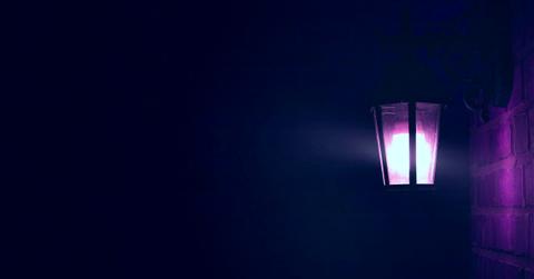 A purple porch light