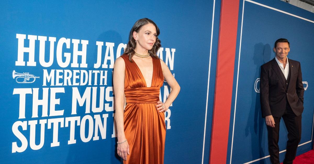 (l-r): Sutton Foster and Hugh Jackman at a premiere