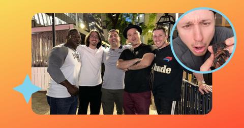 Corey b with coworkers and with a brownie