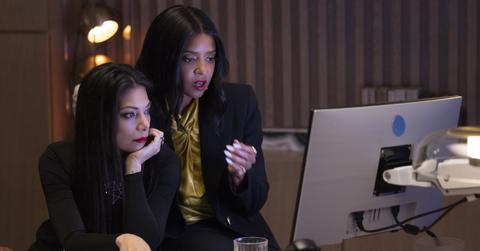 Ginger Gonzaga as Nikki Ramos and Renée Elise Goldsberry as Mallory Book in Marvel Studios' She-Hulk: Attorney At Law
