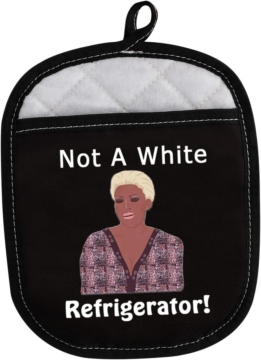A black and white pot holder with a cartoon on NeNe Leakes