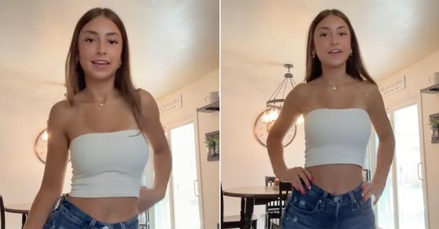 White Tube Top Girl dancing in her famous TikTok video.