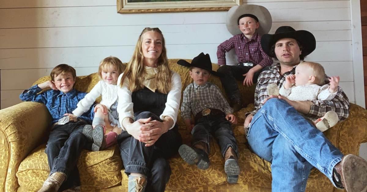 The Daniel and Hannah Neeleman family sitting on couch