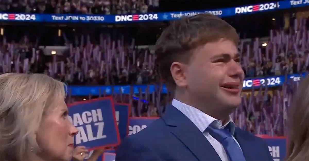 Gus Walz crying at the 2024 Democratic National Convention. 