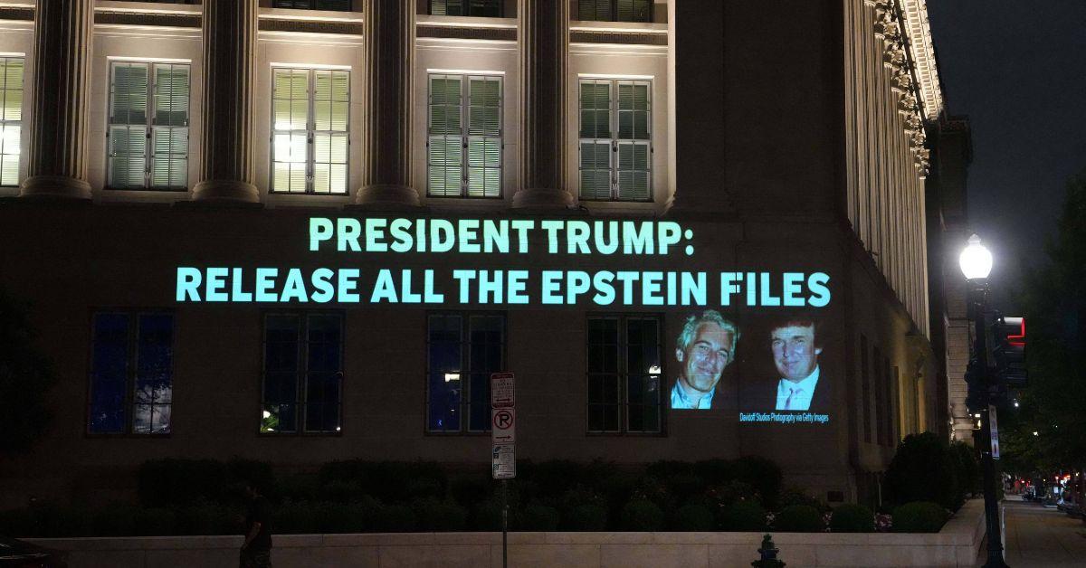 A digital billboard encouraging Donald Trump to release the Epstein files.