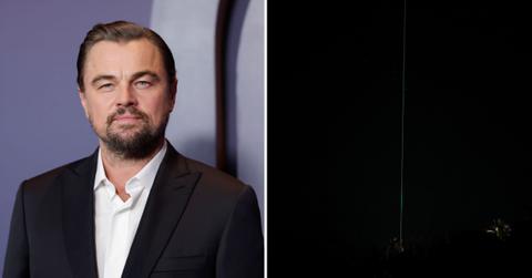 Leonardo DiCaprio and the green laser directing people to his party