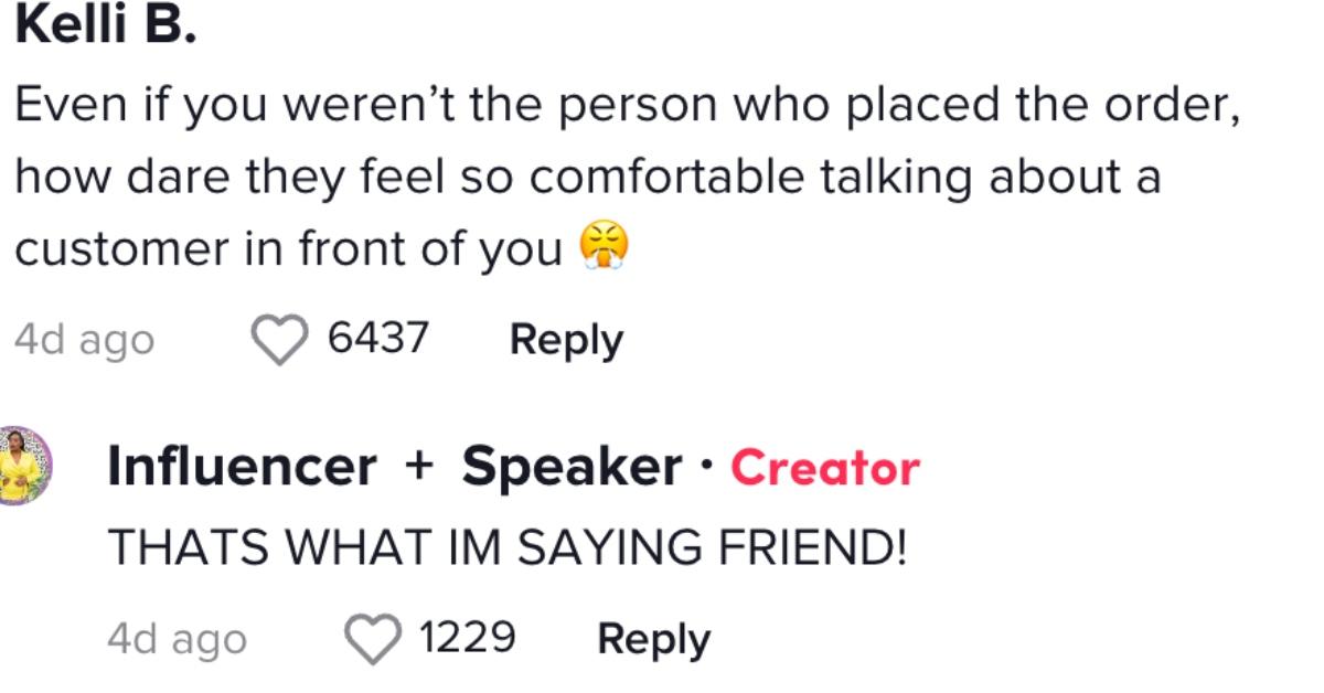 A TikTok commenter discussing Rich Black Woman's post.