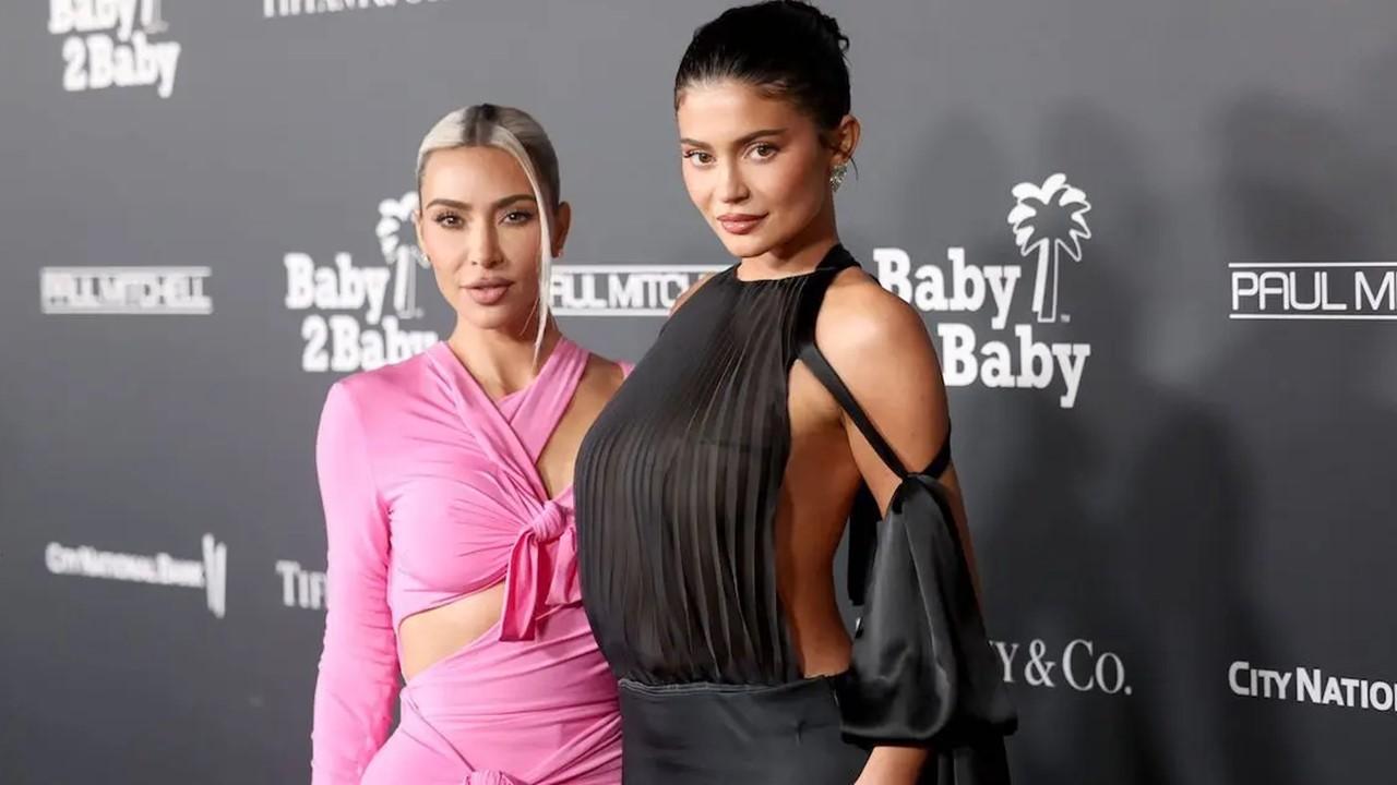 Kim Kardashian and Kylie Jenner attend the 2022 Baby2Baby Gala at Pacific Design Center on Nov. 12, 2022