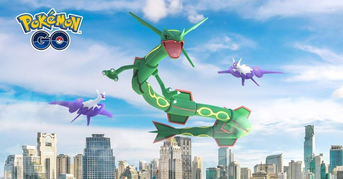 Pokémon GO monsters abobe a city skyline.