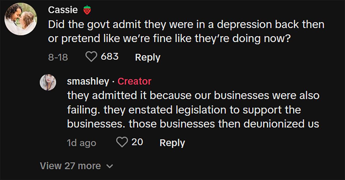 A commenter questions if the U.S. is in a depression