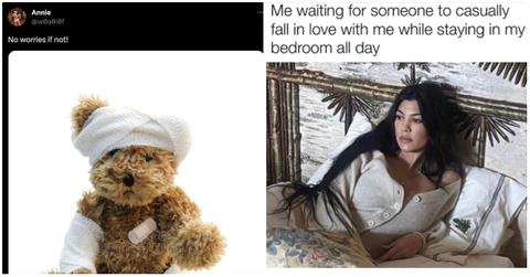 teddy bear kourt kardashian fall in love in bed meme