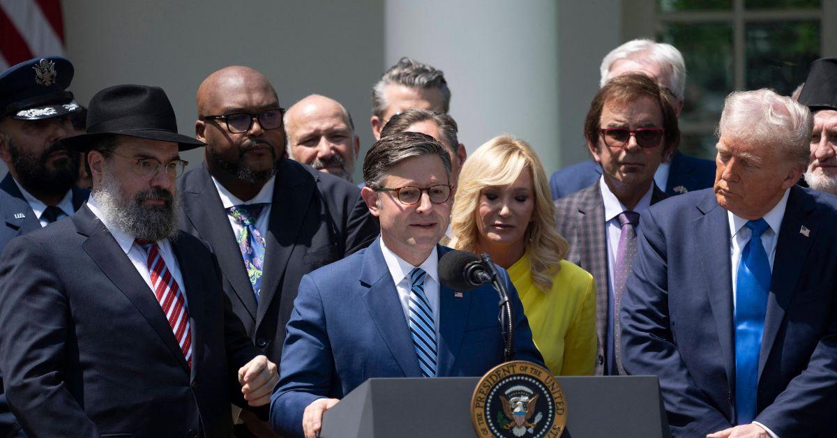 Mike Johnson speaking at the White House. 