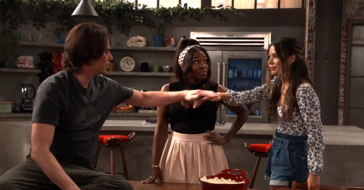 Miranda Cosgrove, Jerry Trainor, and Laci Mosley as Carly, Spencer and Harper in 'iCarly.'