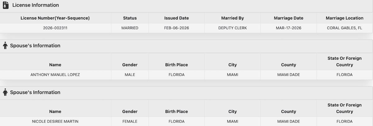 dr nicole rhom marriage license