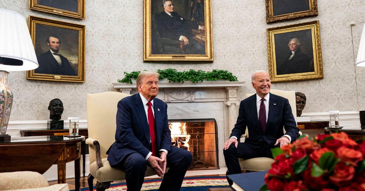 Donald Trump and Joe Biden in the Oval Office together. 