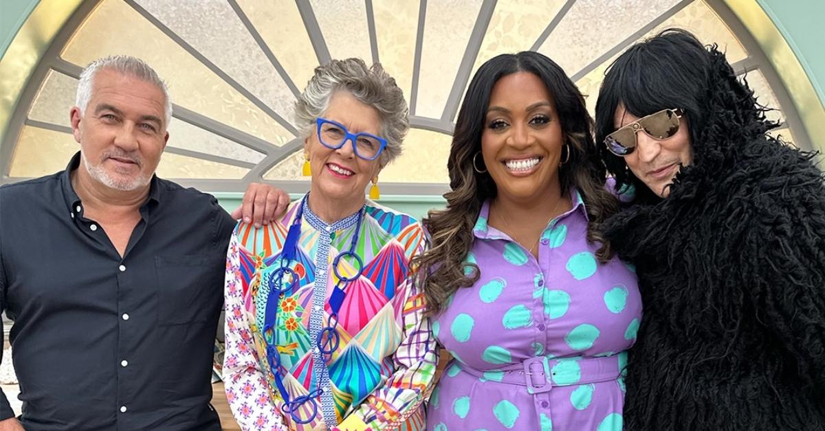 Prue Leith with the judges and host of 'Great British Bake Off.'