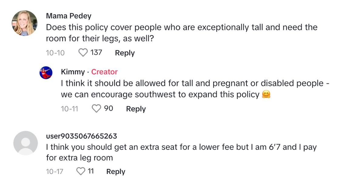 Commenters saying that Southwest should expand the customer of size policy