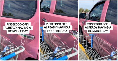 A woman found a Walmart shopping cart ziptied to her SUV