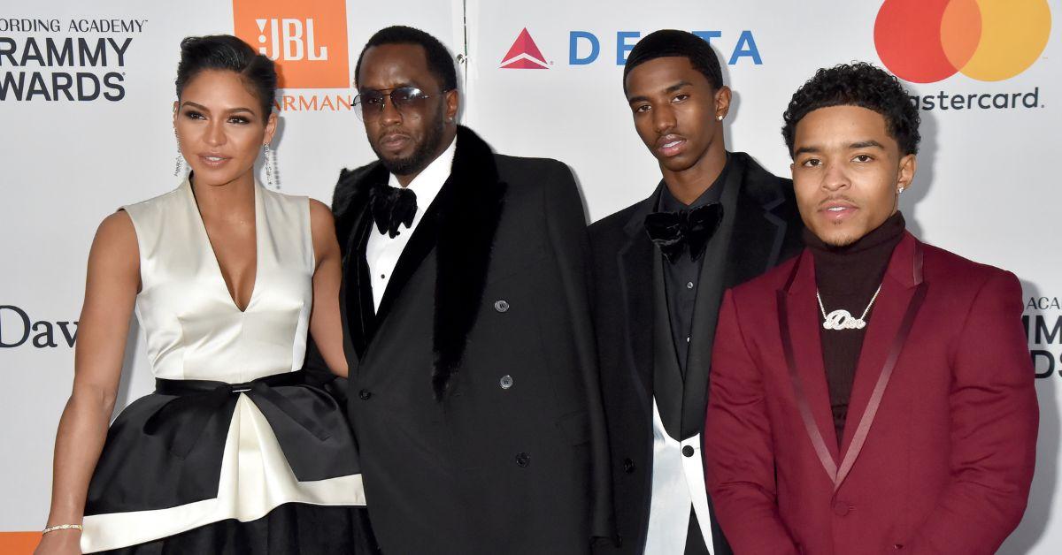 Cassie, Diddy, Christian Combs, and Justin Dior Comb at the Clive Davis and Recording Academy Pre-GRAMMY in 2018