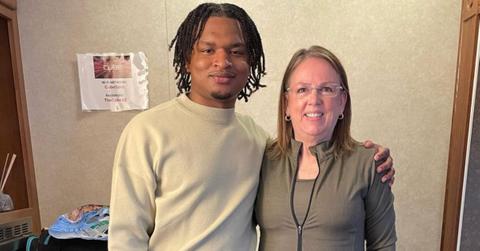 Wanda Dench, aka Thanksgiving Grandma, with Jamal Hinton.